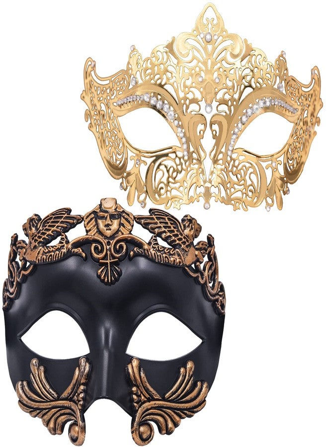MYSEUNI Masquerade Mask - Venetian Metal Rhinestone Filigree Women & Men for Cosplay Halloween Party Mardi Gras Masquerade Ball - Image 1